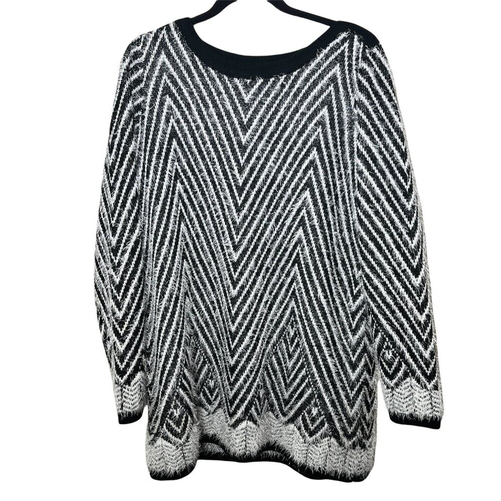 Rafaella Studio Black White Chevron Fuzzy Knit Sweater XL